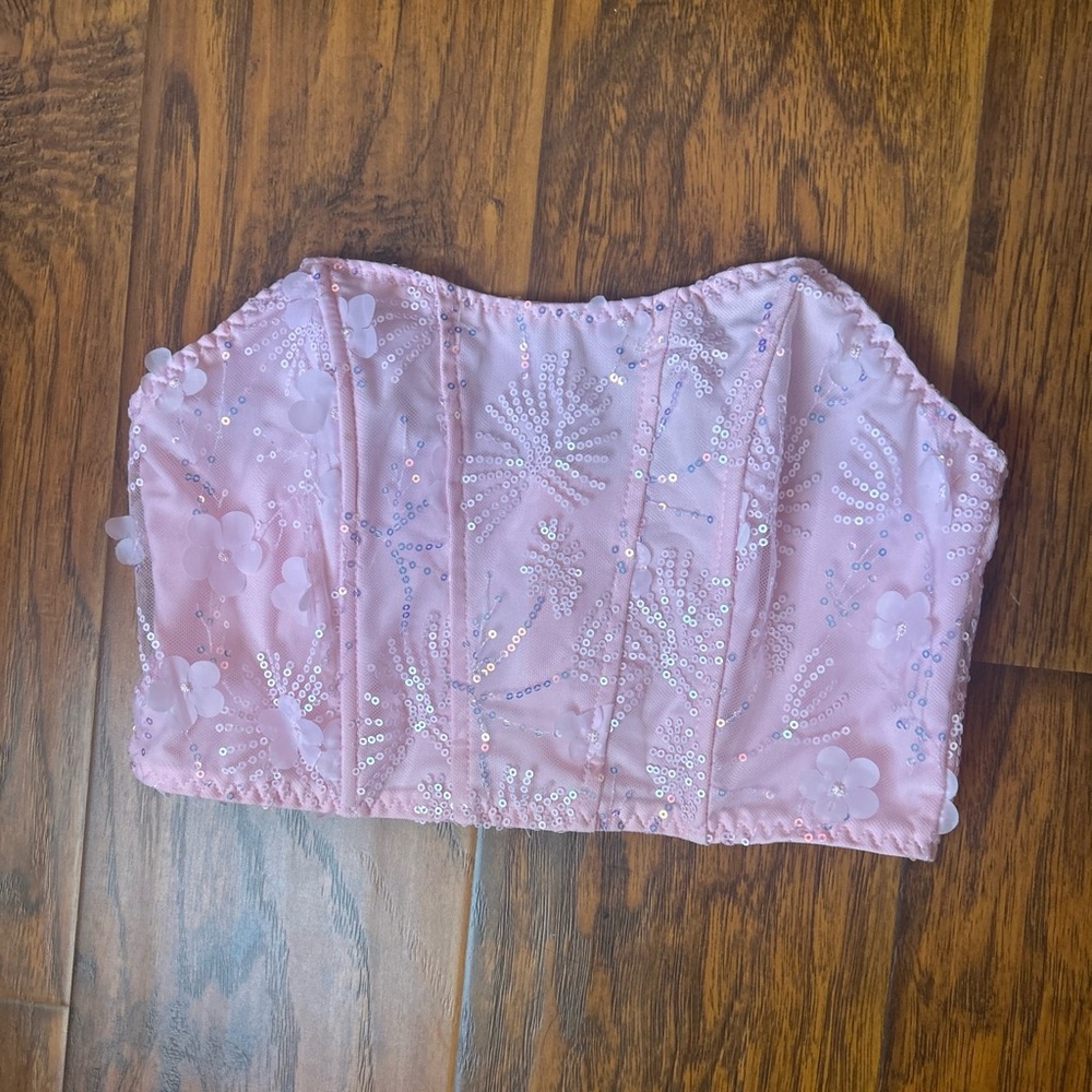 Pink Strapless Sequin Bustier Top